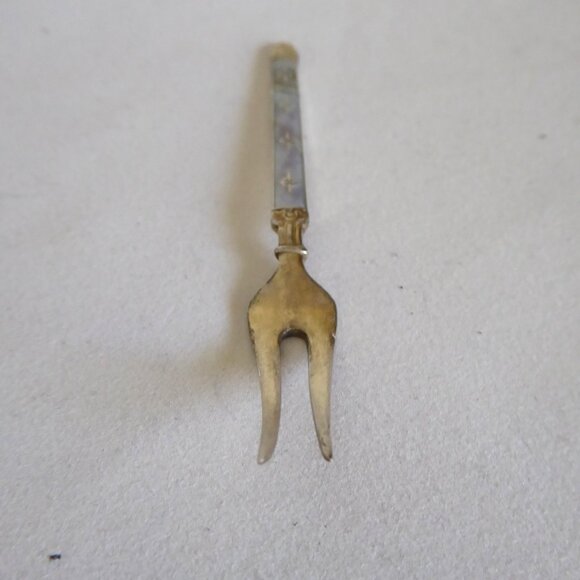 VINTAGE 4” HESTENES NORWAY STERLING SILVER ENAMEL GOLD PLATED APPETIZER FORK - Picture 11 of 13